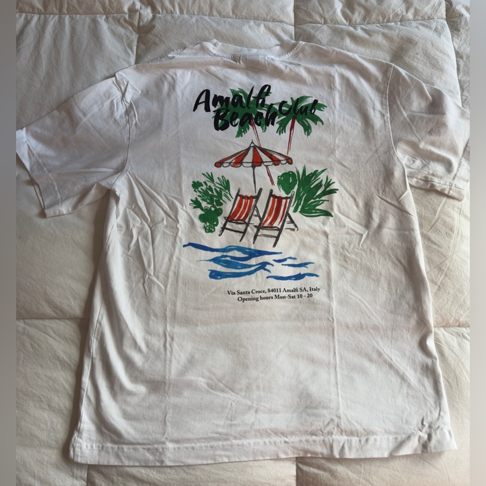 H & M White Amalfi Beach Club Graphic T-Shirt size small brand NEW NEVER WORN